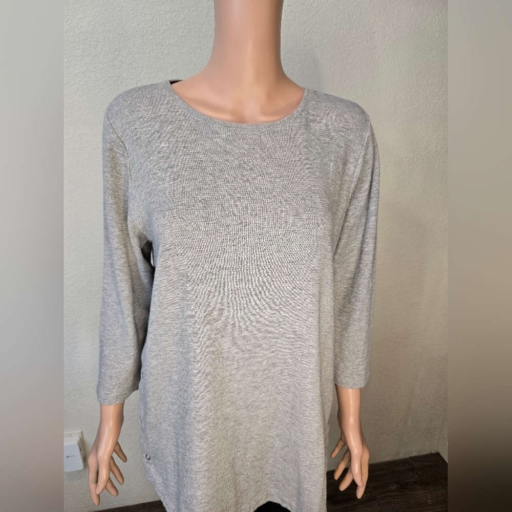 J. Jill  100% Cotton Side Button Tunic Top Gray Size Medium Long Sleeve